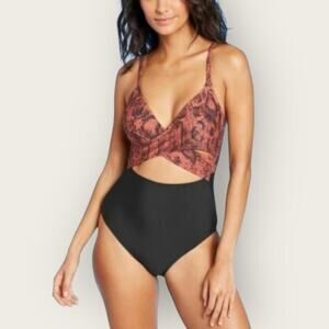 NWT | Kona Sol | Snake Print and Black Cut-Out One-Piece Swimsuit | Large